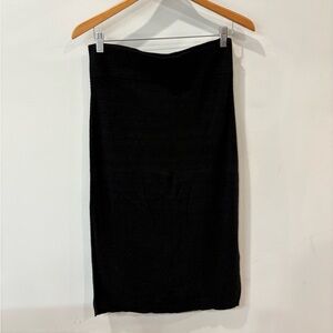 Free People Black Ribbed Knit Pencil Skirt with Side Slit Size XL